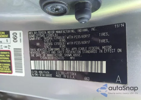 2015 Toyota Sienna L 7 Passenger из США, поврежденный, VIN 5TDZK3DC8FS554335